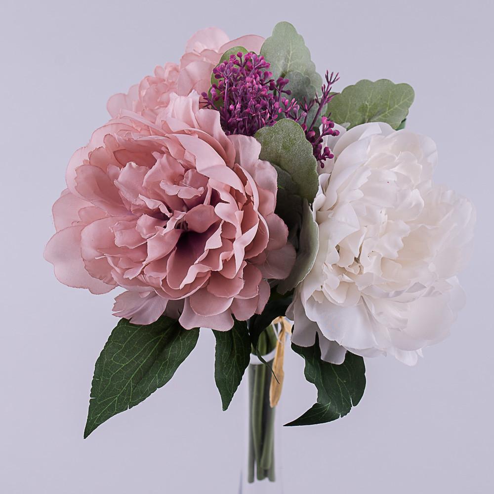 Искусственные цветы Букет пион с чесноком и седым листом Сливово-кремовый (4972-1)
