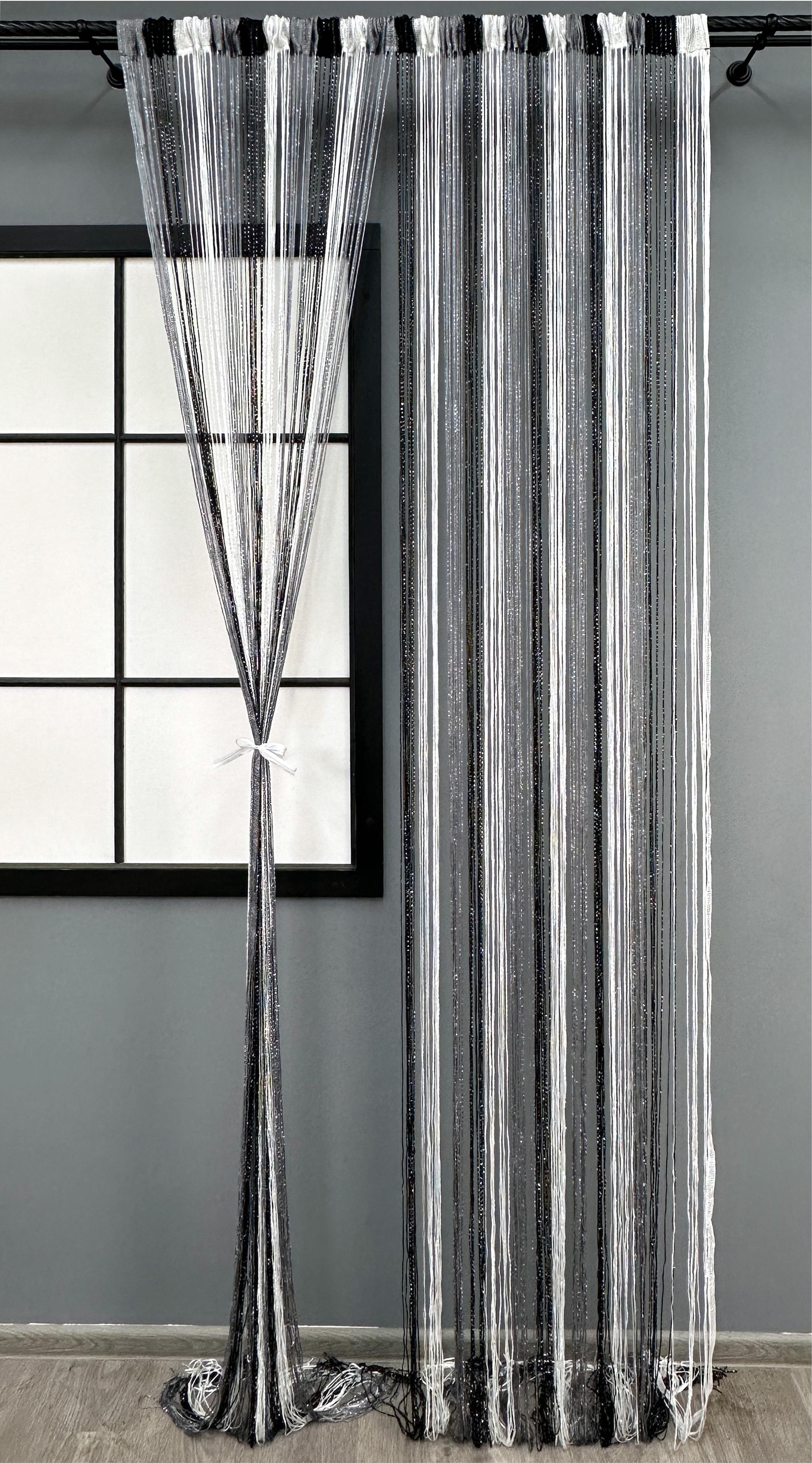 Шторы-нити с люрексом 300х300 см Графитовый/Черный/Белый (61-102) - фото 1