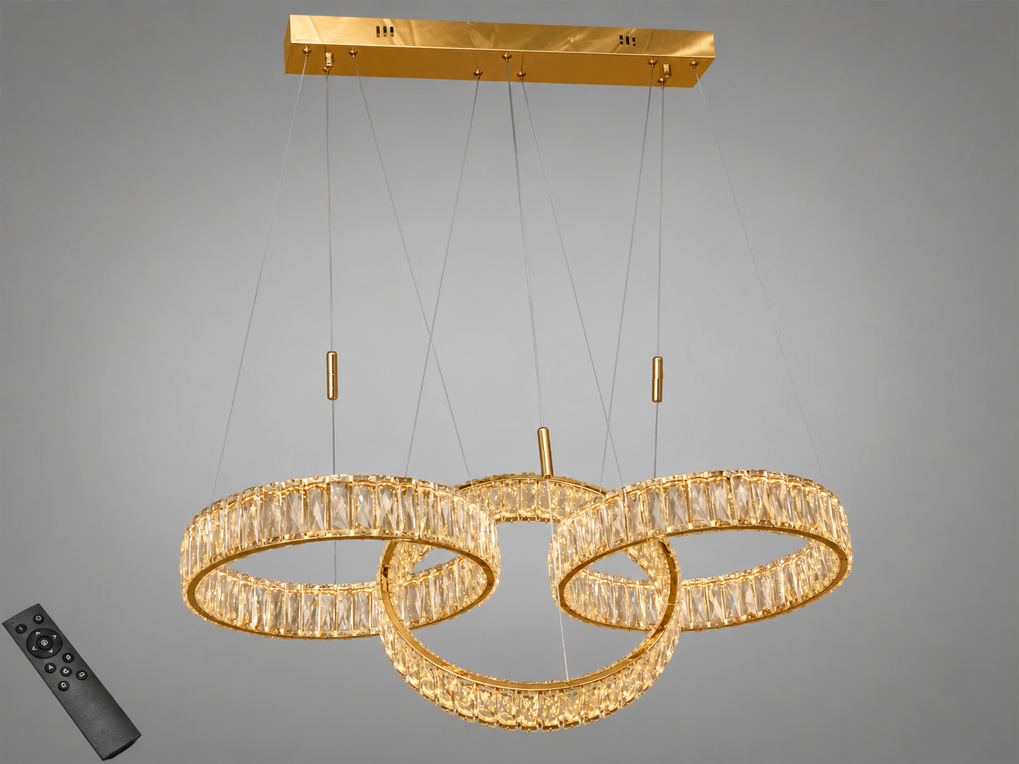 Люстра подвесная LED Diasha 3 кольца/пульт 140 Вт Золотой (523/400x3G)