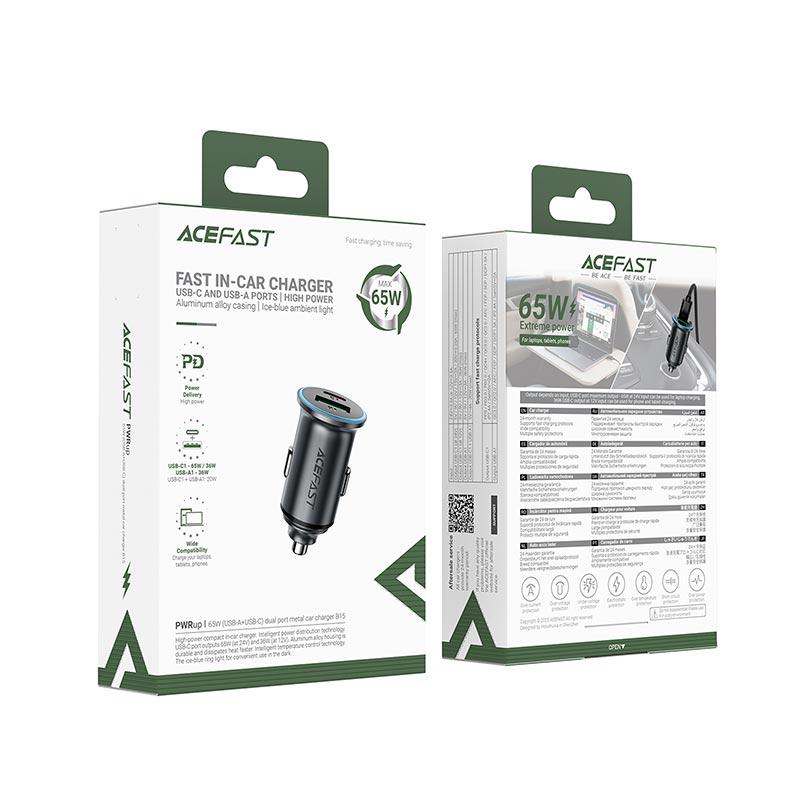 Зарядний пристрій в авто Acefast B15 65 Вт USB-A/USB-C швидка зарядка PD/QC Grey (24463) - фото 7 Зарядний пристрій в авто Acefast B15 65 Вт USB-A/USB-C швидка зарядка PD/QC Grey (24463) - фото 7