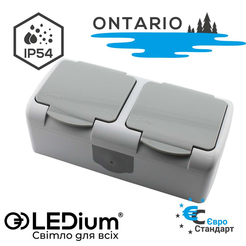 Розетка двомісна LEDium ONTARIO із заземленням IP54 (NR04) - фото 2