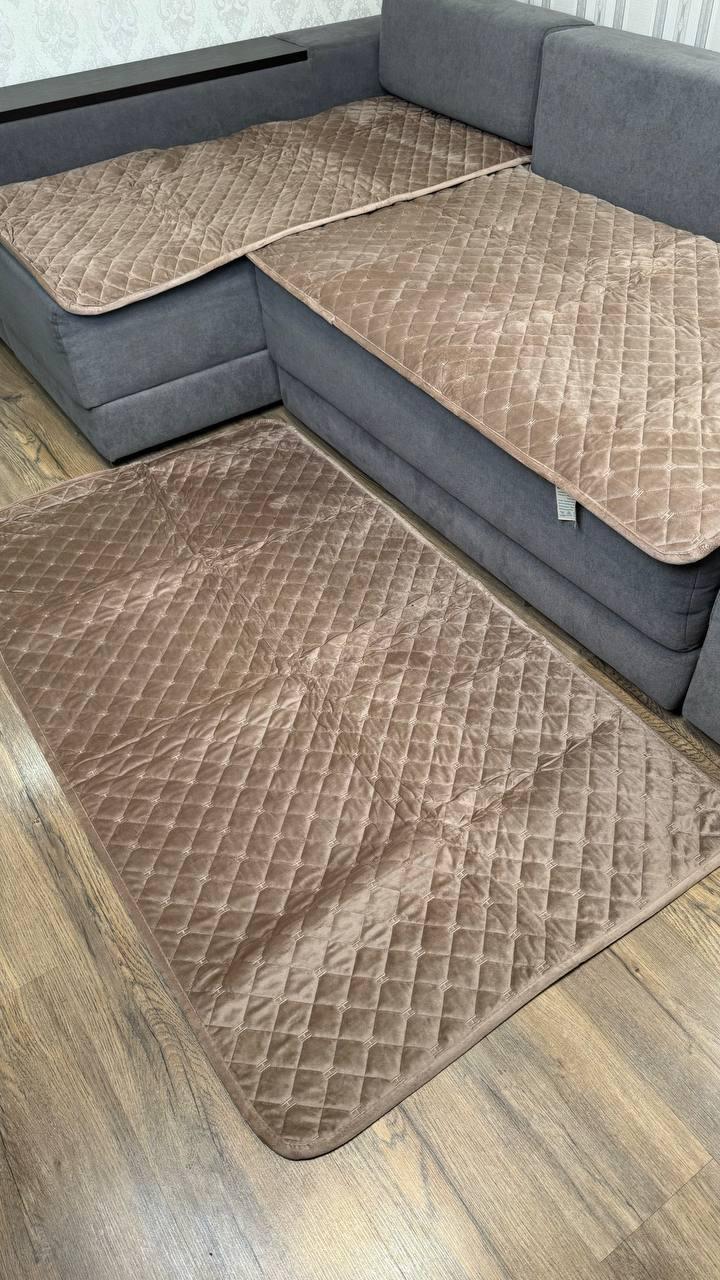 Комплект велюровий покривало на диван 90х210 см/накидки 2 шт. 90х160 см Капучино (П4К-am-divandek-0022) - фото 1 Комплект велюровий покривало на диван 90х210 см/накидки 2 шт. 90х160 см Капучино (П4К-am-divandek-0022) - фото 1