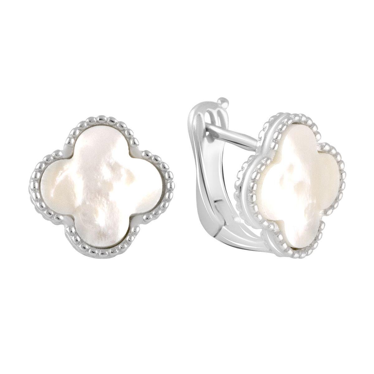 Сережки срібні з натуральним перламутром у формі конюшини
