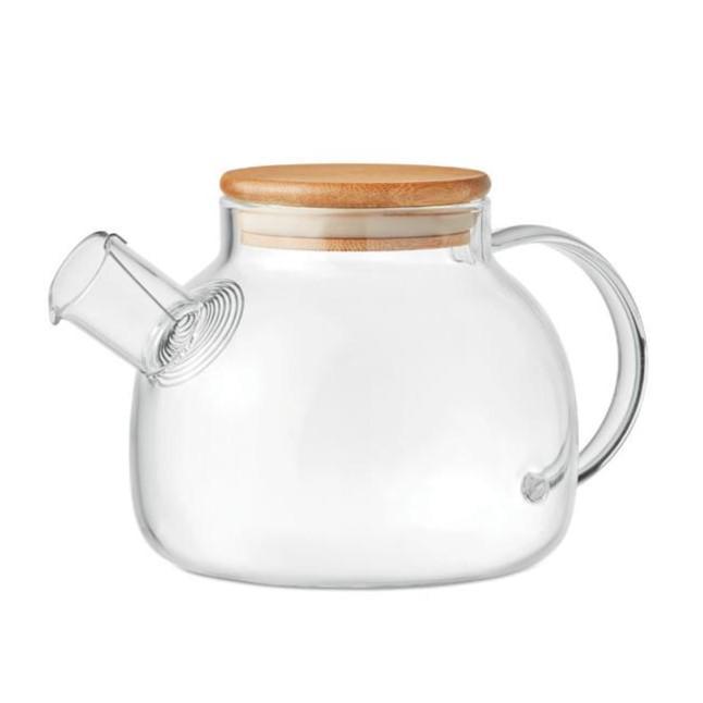 Чайник заварочный стеклянный с бамбуковой крышкой 1 л (Q003)