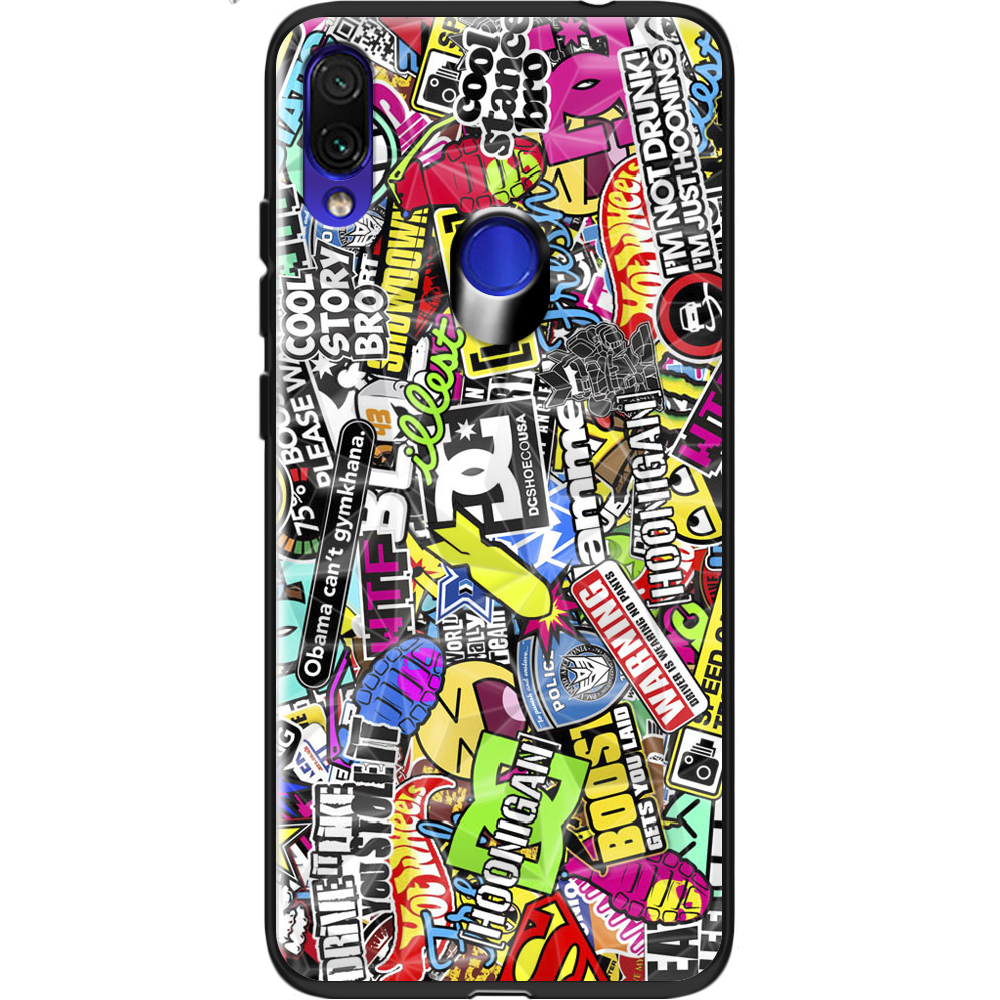 Чехол Boxface Xiaomi Redmi Note 7 Multicolored Inscriptions Черный силикон с призмой (36202-up880-37871)