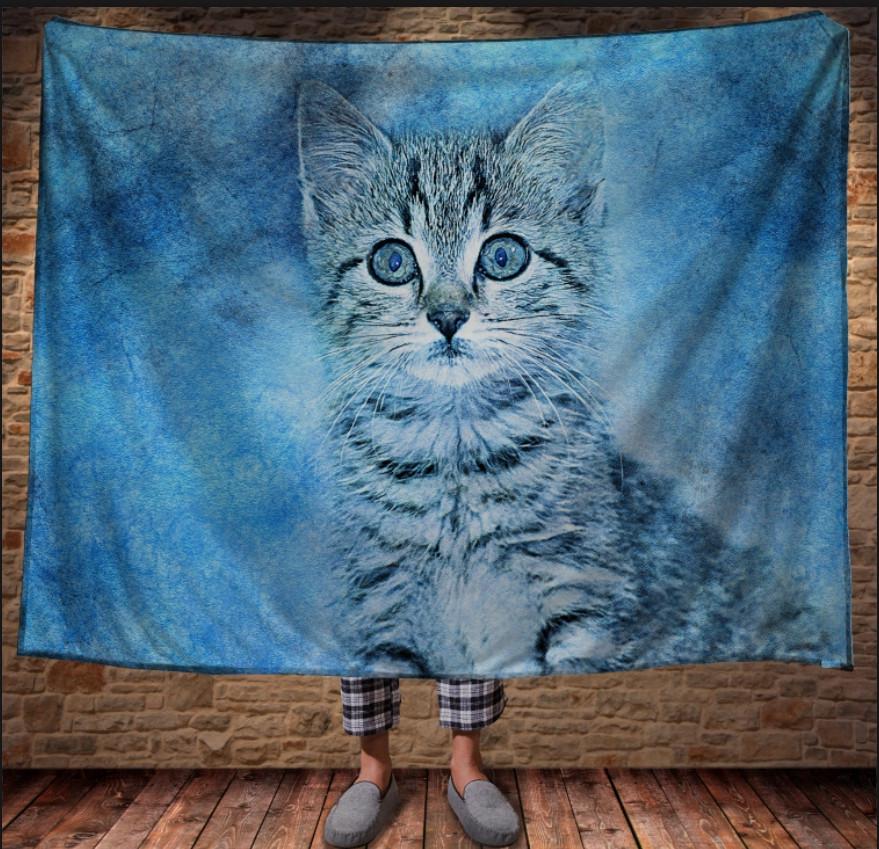 Плед з 3D принтом Котик на блакитному фоні 150x200 см (epi_1647)