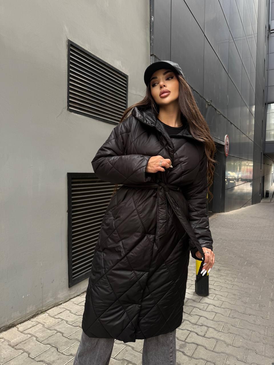 Пальто жіноче зимове Марія стьобане з капюшоном S Чорний (29528567) - фото 10