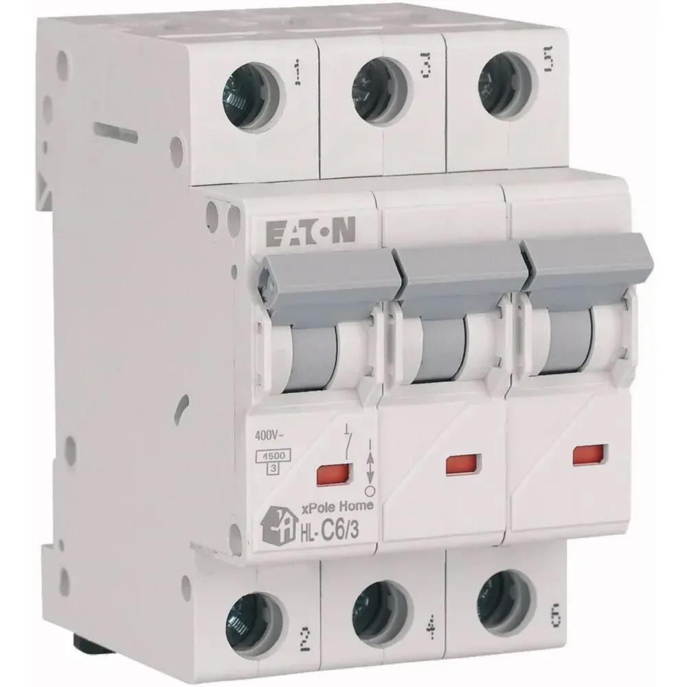 Автоматический выключатель Eaton xHome HL-C6/3 6А трехполюсный/кривая C/Iкз 4,5 кA (194788)
