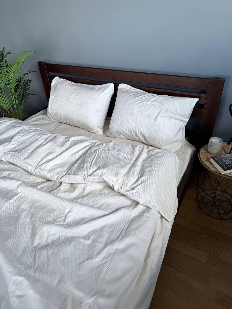 Комплект постільної білизни полісатин у стилі жатки двоспальний простирадло на гумці 180x200х20/70х70 см Айворі
