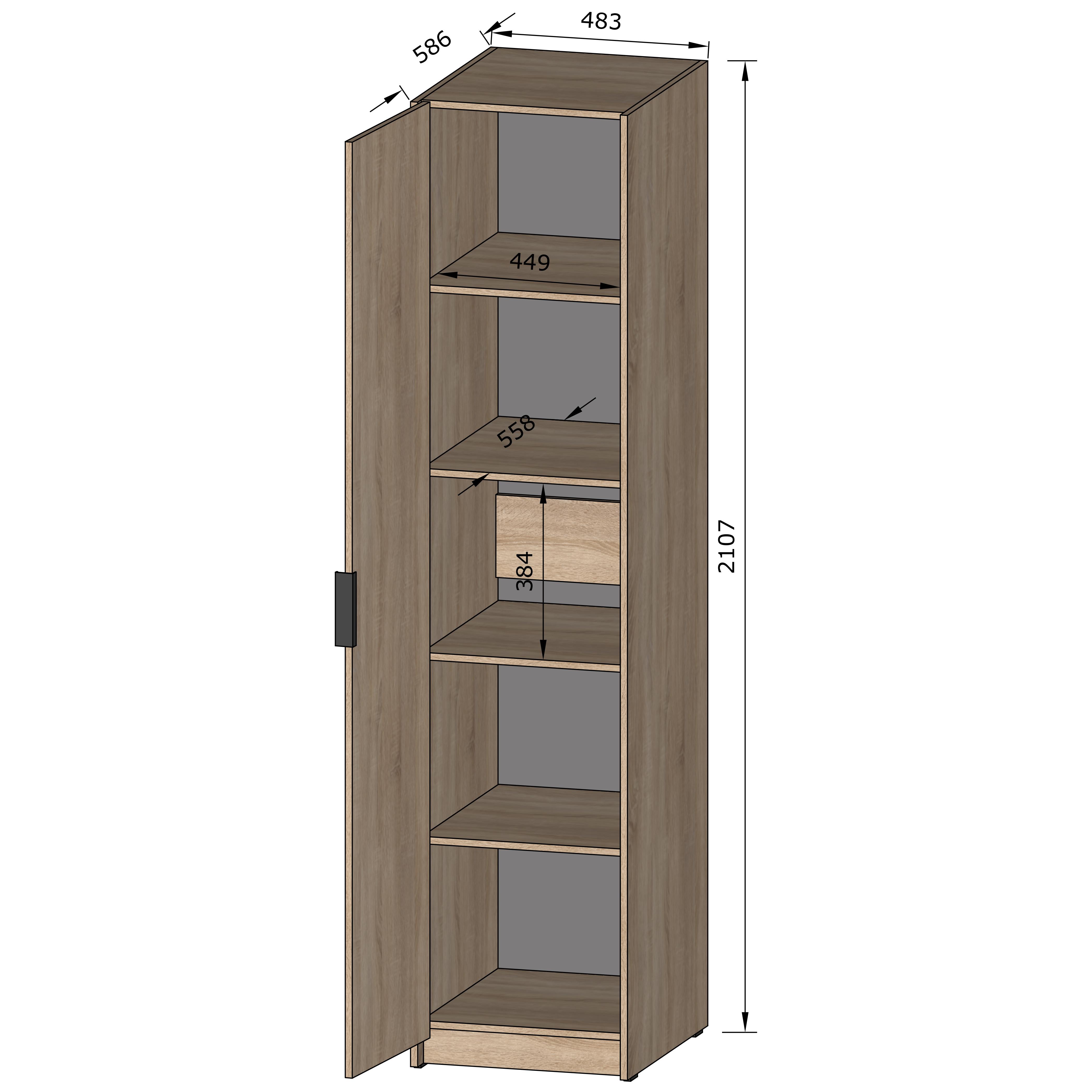 Шафа пенал у прихожу з полицями 483x2107x586 мм Дуб аппалачі (mf-13-ap) - фото 2