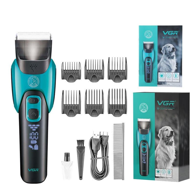 Машинка для стрижки животных VGR V-208 аккумуляторная с LED-дисплеем и 6 насадками
