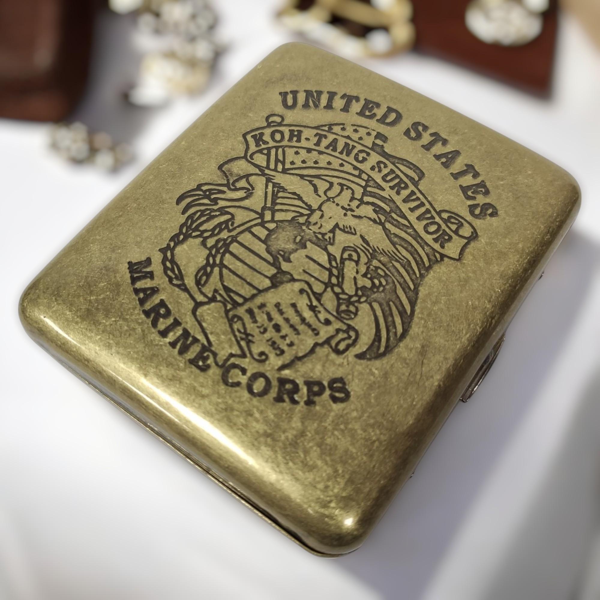 Портсигар металевий GVIPAI United States Marine Corps Brass на 20 сигарет у подарунковій упаковці (1-150G)