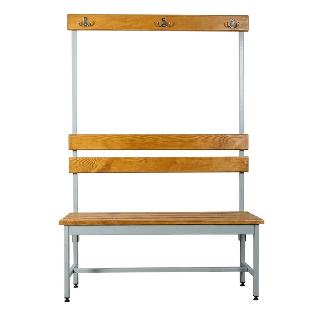 Скамейка гардеробная для раздевалки с вешалкой односторонняя 380x1000x1655 мм (ЛГ-4-1000)