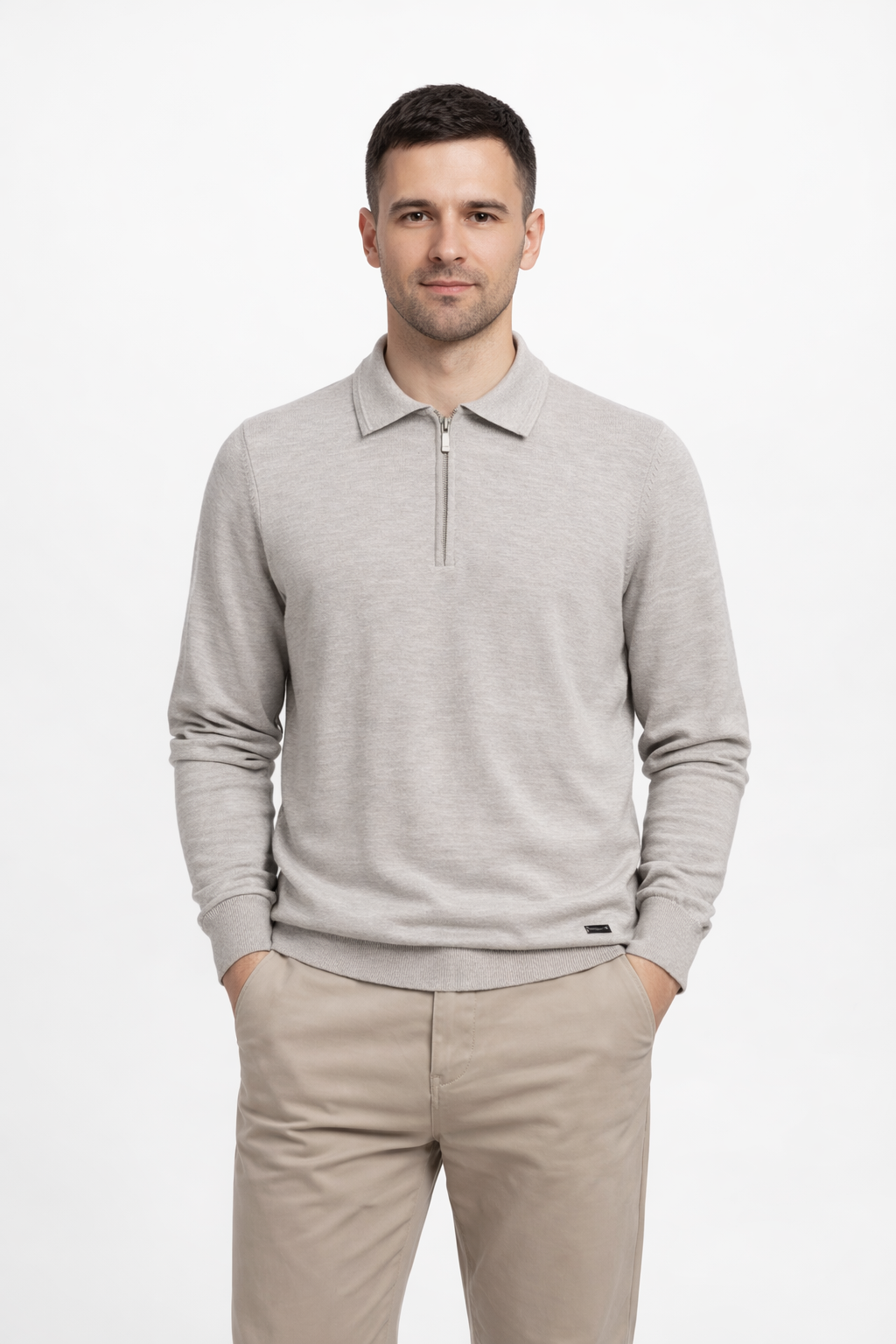 Свитер мужской с воротником поло L Бежевый (26127481)