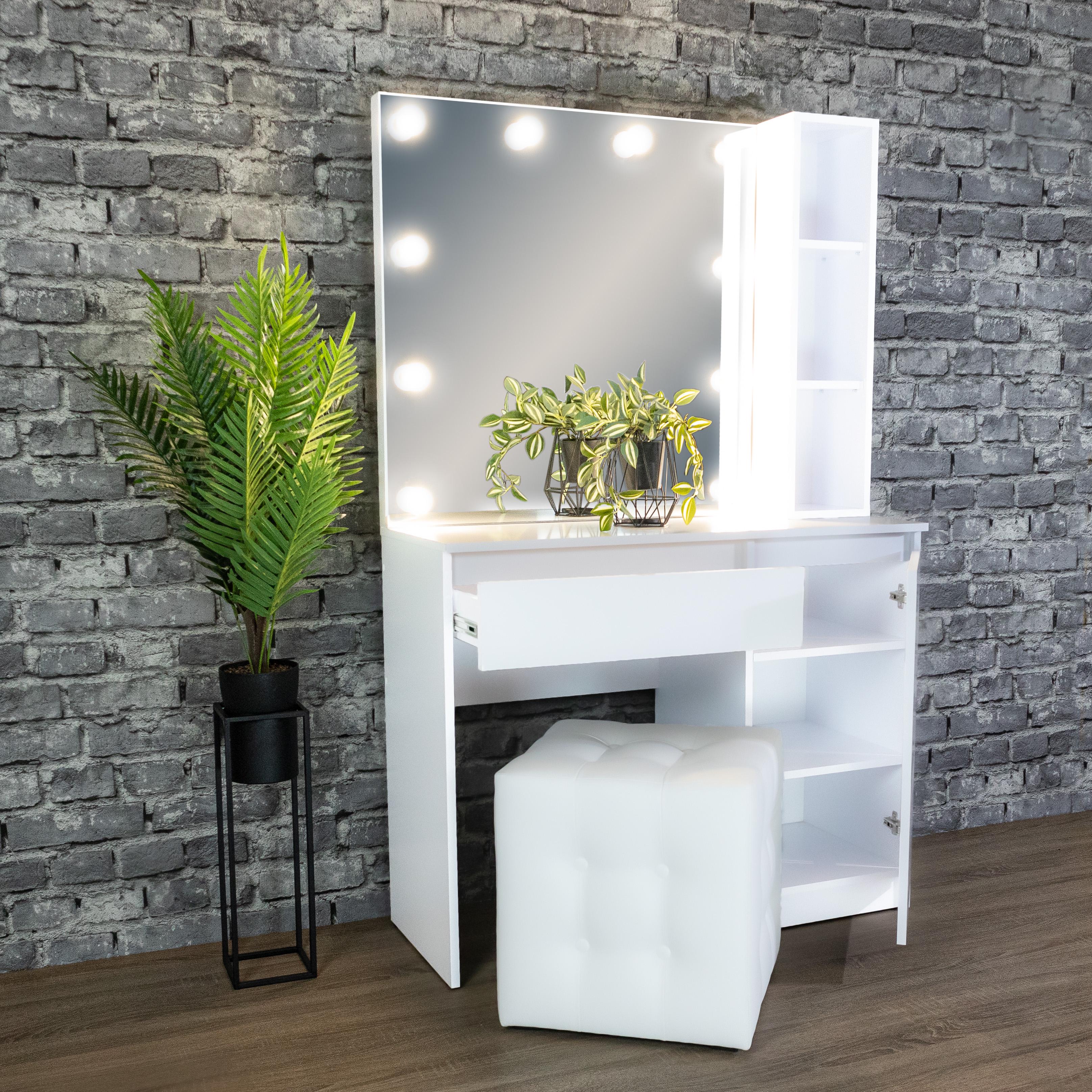 Стіл макіяжний з Led лампами та полицями 160х100х40 см Білий (08/5/9) - фото 3 Стіл макіяжний з Led лампами та полицями 160х100х40 см Білий (08/5/9) - фото 3