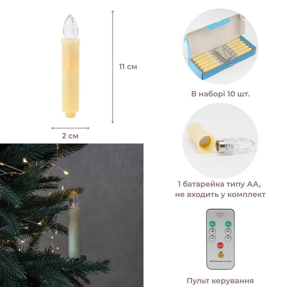 Набор свечей LED с клипсами на елку 10 см 10 шт. Айвори - фото 4 Набор свечей LED с клипсами на елку 10 см 10 шт. Айвори - фото 4