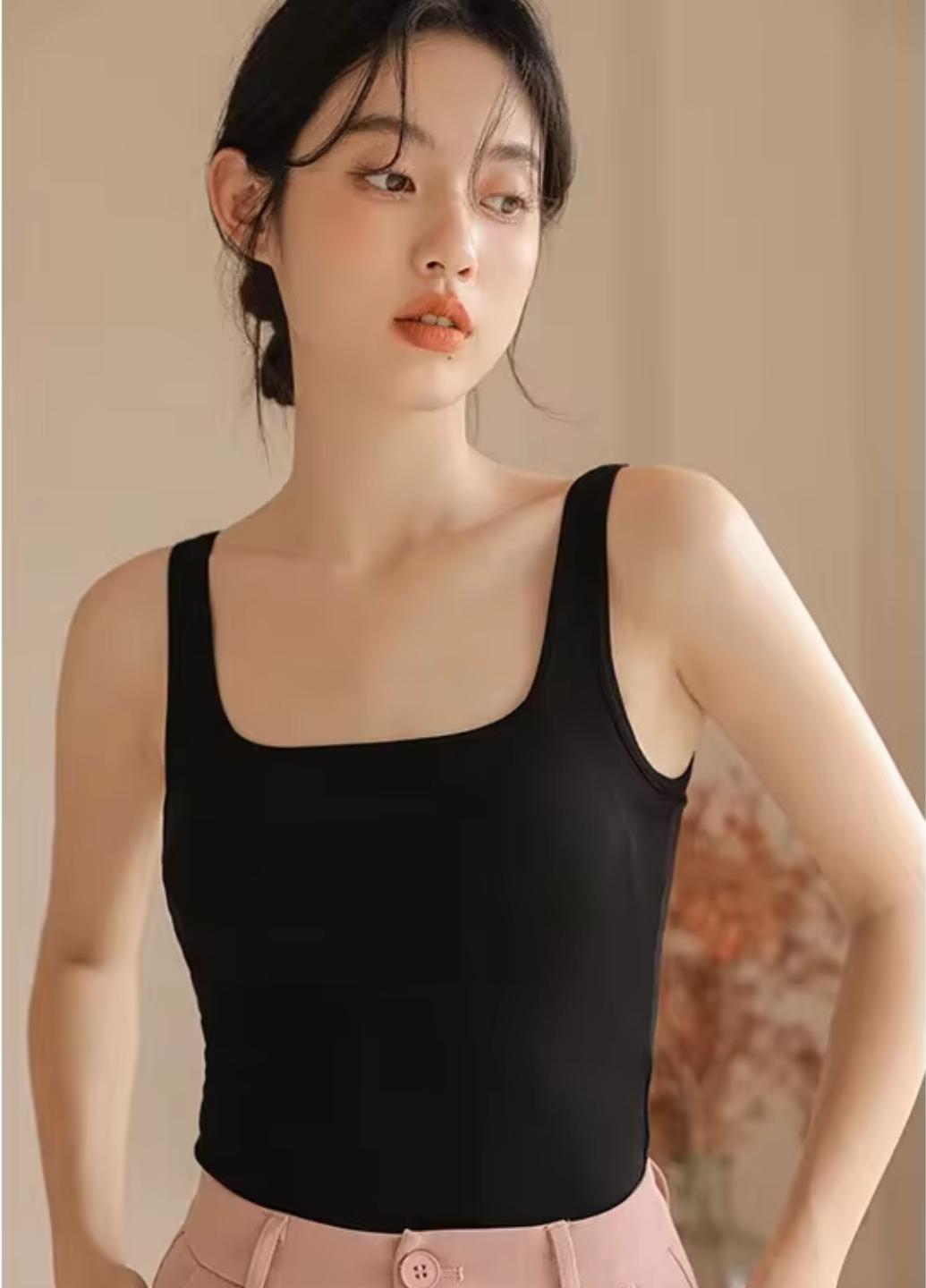 Майка женская хлопковая Comfort с вкладышами One size Черный (1864-44-02)