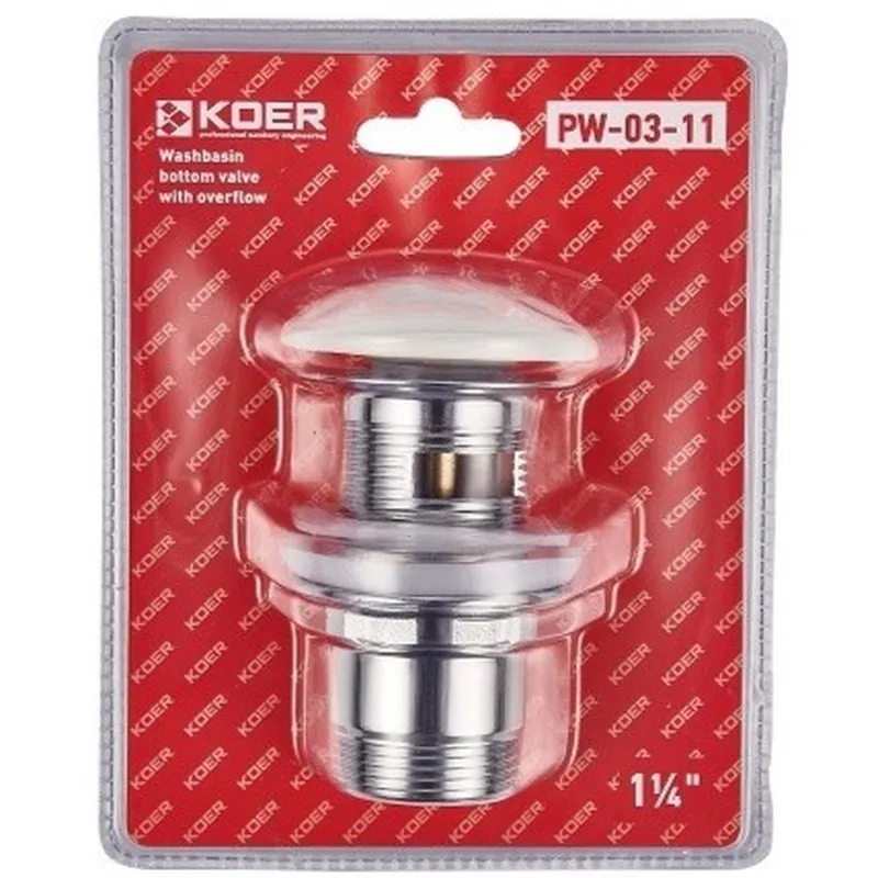 Клапан-кнопка донный для умывальника KOER PW-03-11 с переливом 1-1/4'' (KR3397)