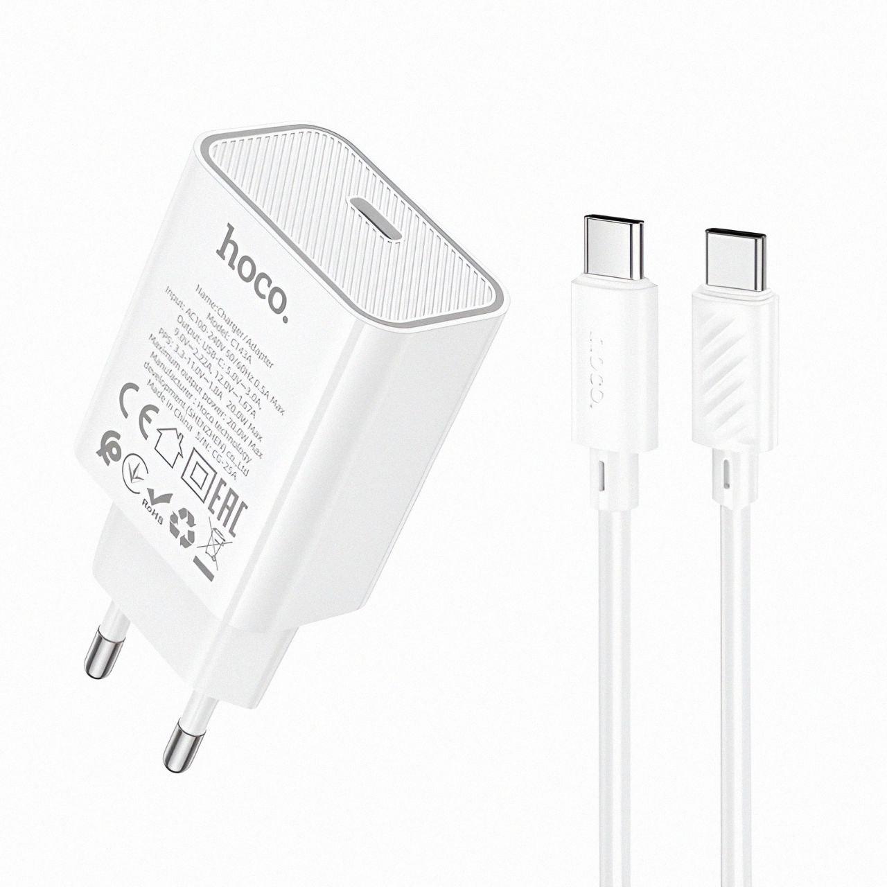 Зарядное устройство сетевое Hoco C143A 2xUSB Type-C PD 20 Вт быстрая зарядка (28100720)