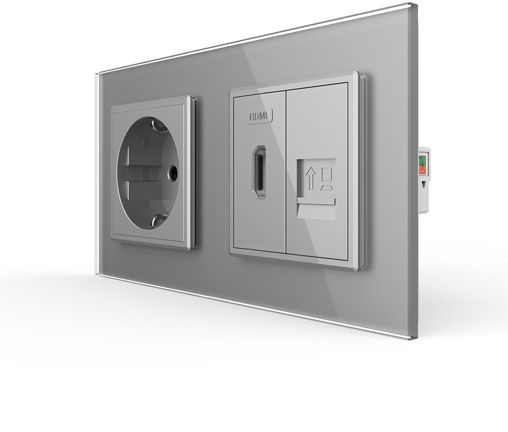 Розетка настінна LIVOLO з HDMI/інтернет портом RJ-45 дизайнерська скляна рамка Сірий (VL-C7FCTC16A/FCHD/FCCP-4IP) Розетка настінна LIVOLO з HDMI/інтернет портом RJ-45 дизайнерська скляна рамка Сірий (VL-C7FCTC16A/FCHD/FCCP-4IP)