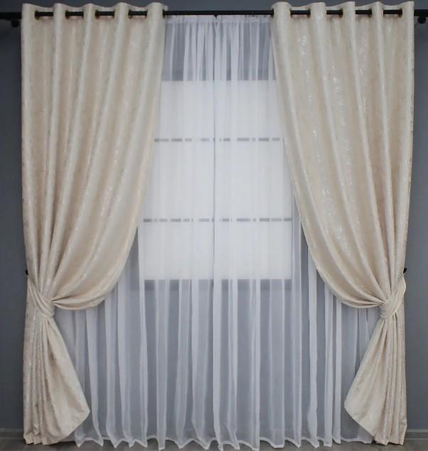 Шторы на люверсах Pavliani светонепроницаемые лен мрамор 1,5х2,5 м 2 шт. Светло-бежевый (1178ш)