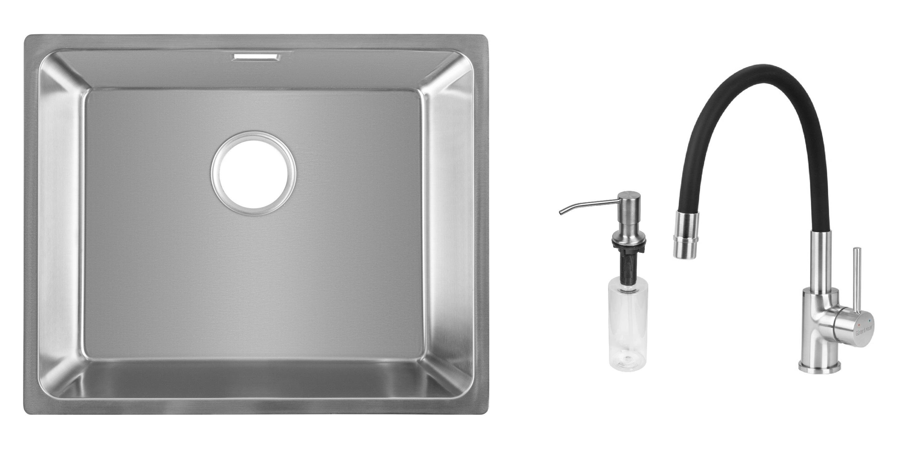 Комплект из кухонной мойки Gunter&Hauer Gera 5420 IX кухонного смесителя Gunter&Hauer BRISE Brush и дозатора Gunter&Hauer SOAP DISPENSER Inox