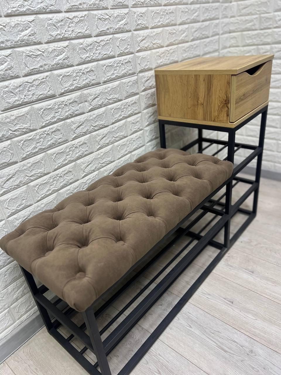 Банкетка для взуття з тумбою 111х60х35 см Капучино/Чорний (28375278) - фото 2 Банкетка для взуття з тумбою 111х60х35 см Капучино/Чорний (28375278) - фото 2