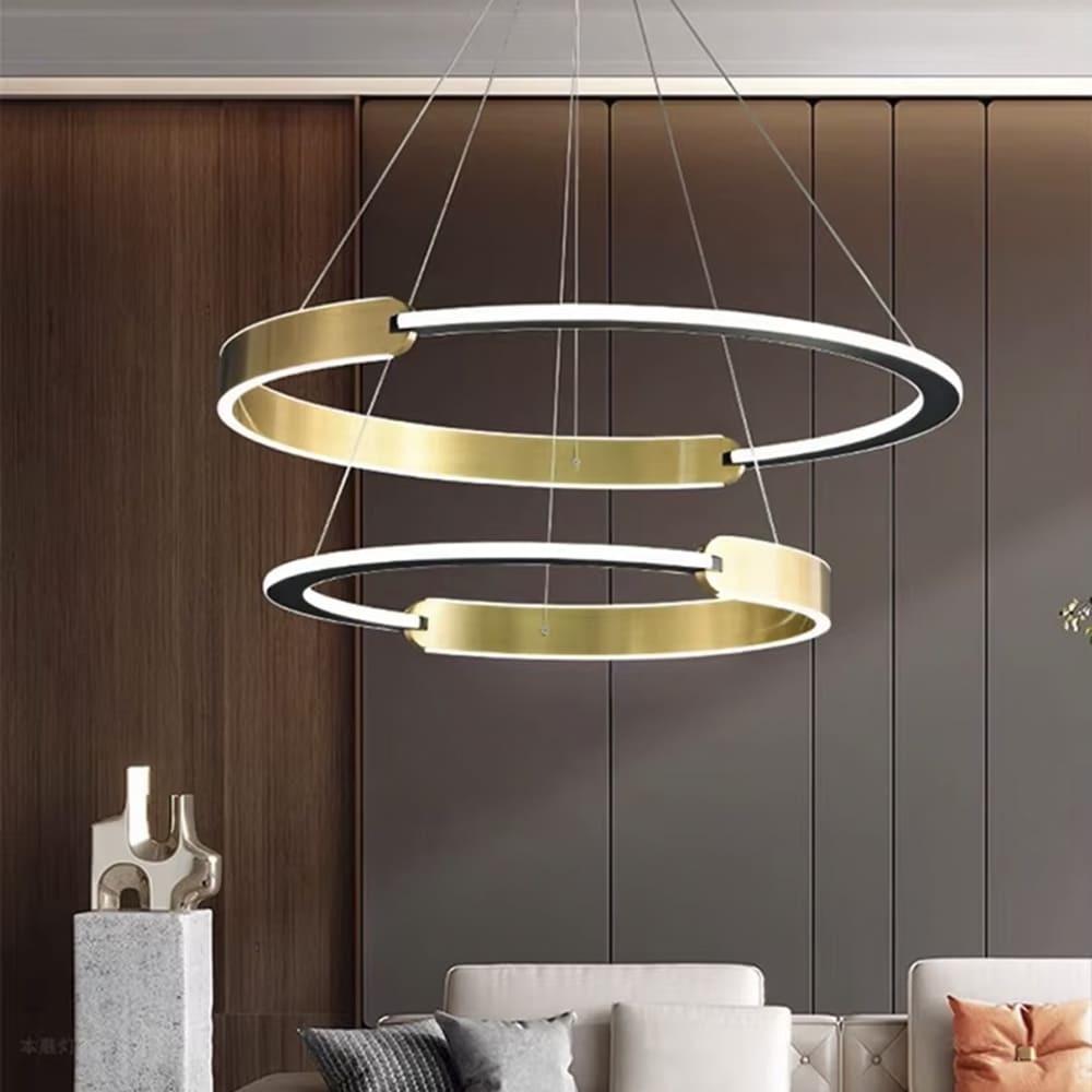 Люстра подвесная с двумя кольцами Ø 80/60 см Черный/Латунь (MJ303-800+600 AB) - фото 4