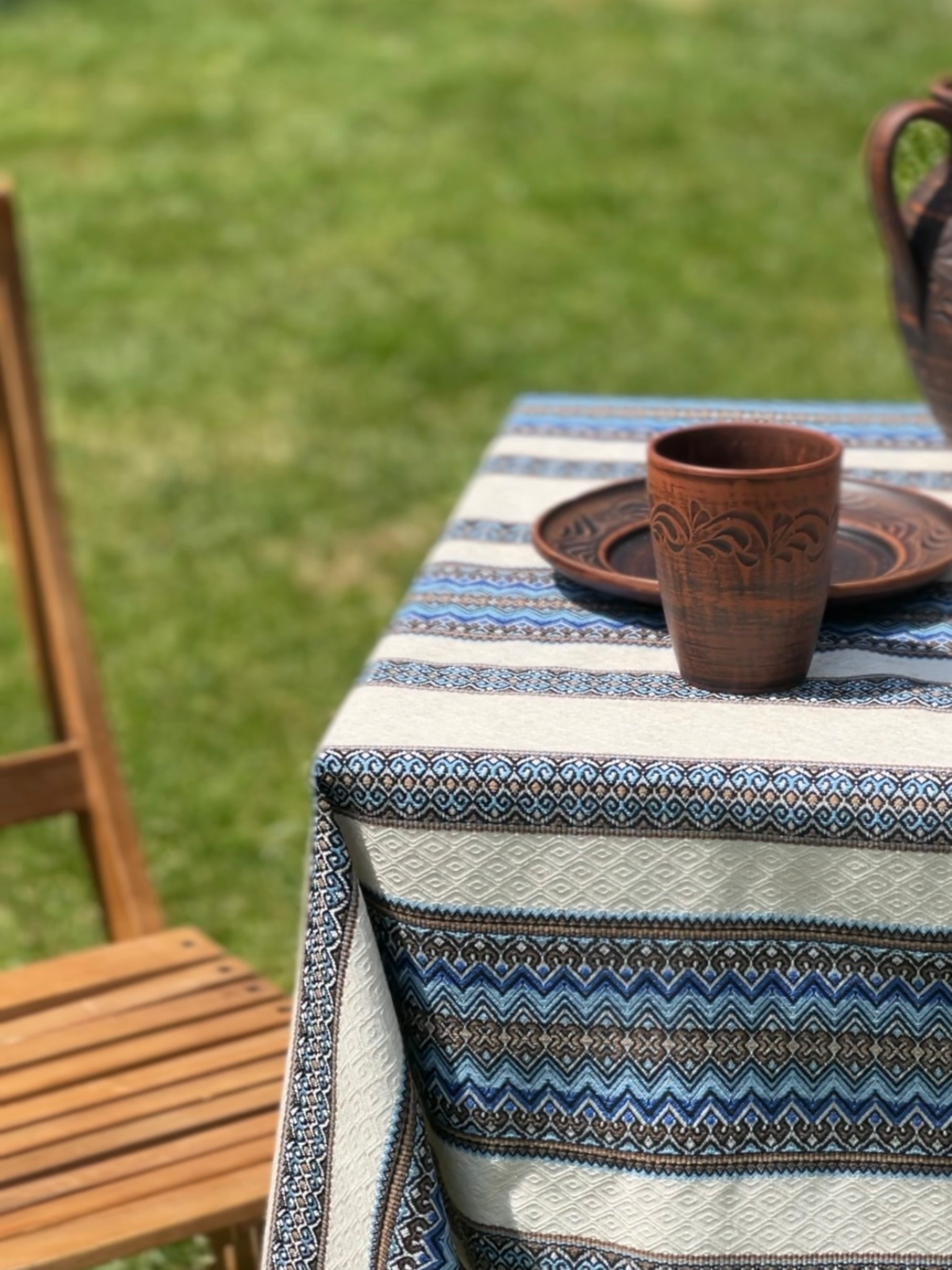 Скатертина лляна великодня Стожари з українським орнаментом 260x150 см Синій (1902-5)