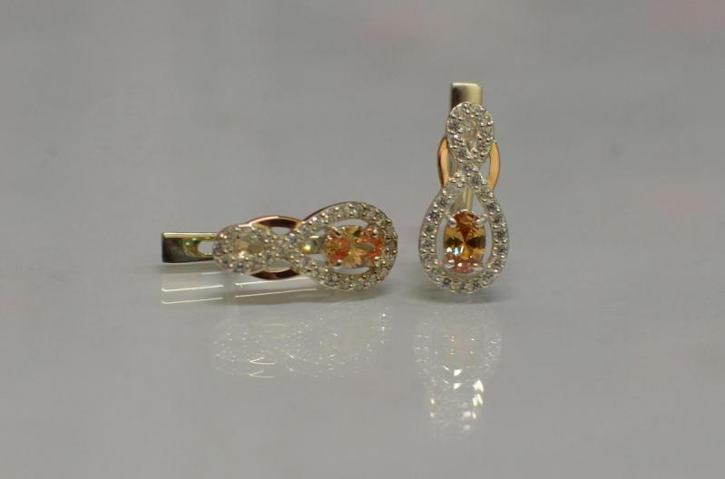 Серебряные серьги Sil с золотыми вставками 125s-14 Шампань (Sil-798)