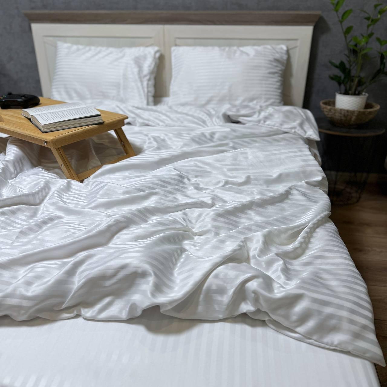 Постельное белье в полоску сатин страйп двуспальное 180x220/50x70 см Белый (17750255)