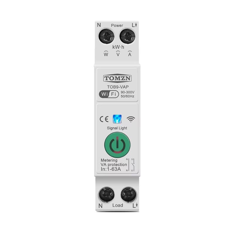 Выключатель умный WiFi TOMZN с полной защитой/счетчиками/таймером 1P+N 63A 230V Smart Life/Tuya (TOB9-VAP)