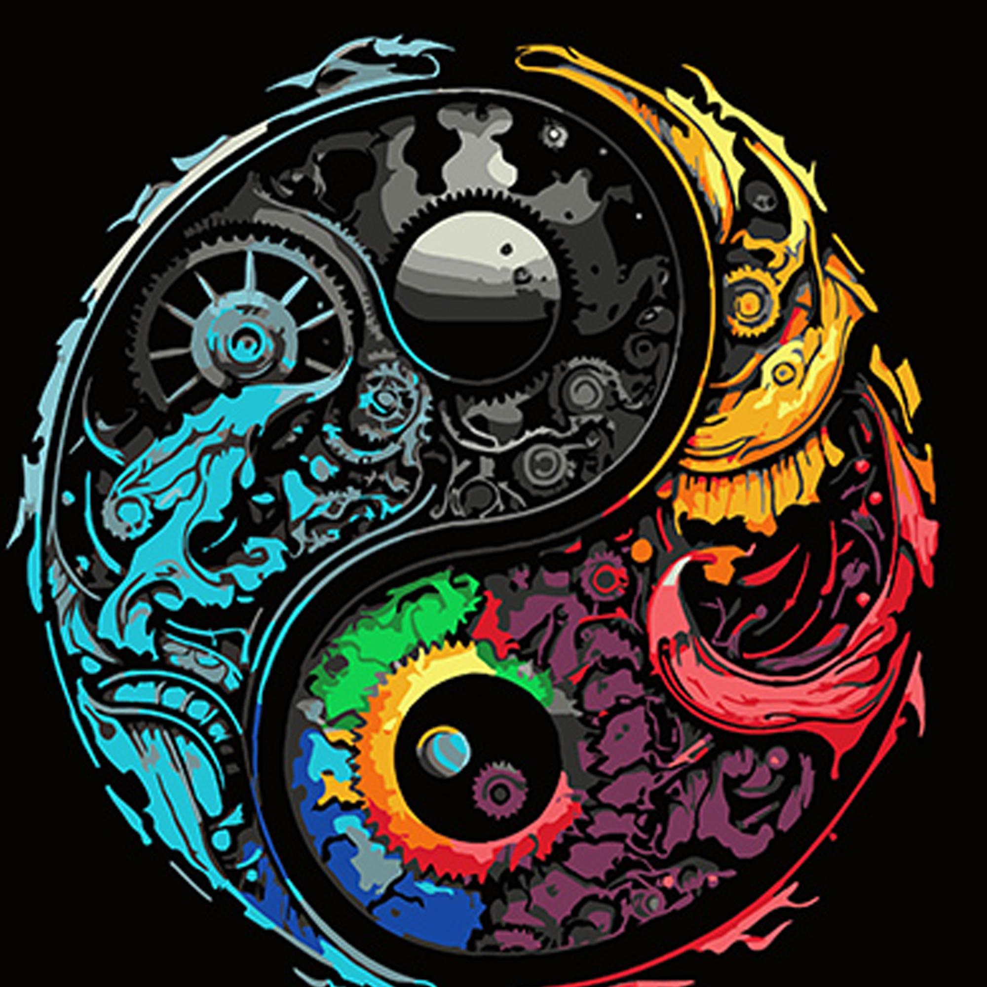 Картина по номерам Strateg Премиум Красочный символ Инь Ян на черном фоне 40х40 см (AV4040-76)