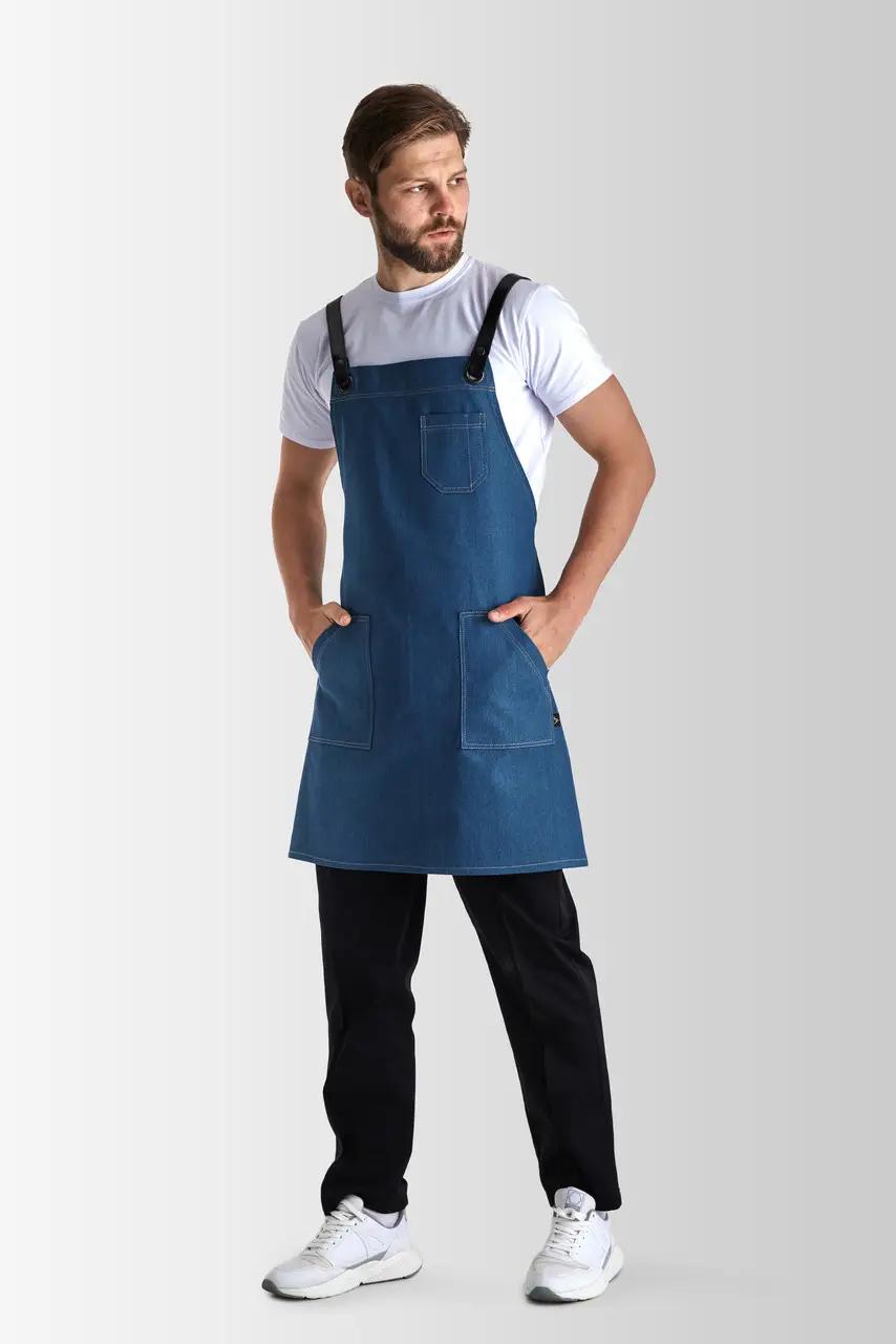 Фартук рабочий джинсовый для бариста VSETEX Muffin Jeans с карманами и ремнями (VT1150) - фото 2 Фартук рабочий джинсовый для бариста VSETEX Muffin Jeans с карманами и ремнями (VT1150) - фото 2
