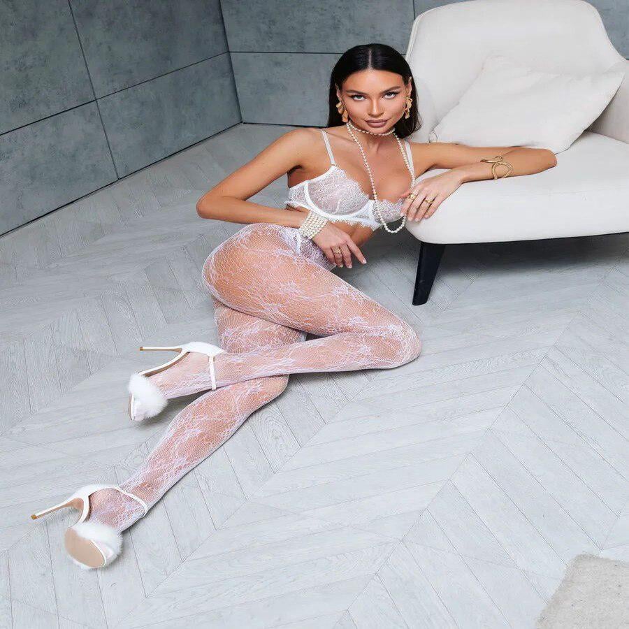 Колготки женские сетчатые с узором на осень OneSize Белый (30147548) - фото 2