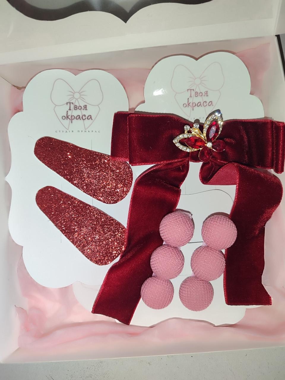 Подарочный набор аксессуаров для волос резинки-бантики и заколки ручной работы 5 шт. (2596898119) - фото 2