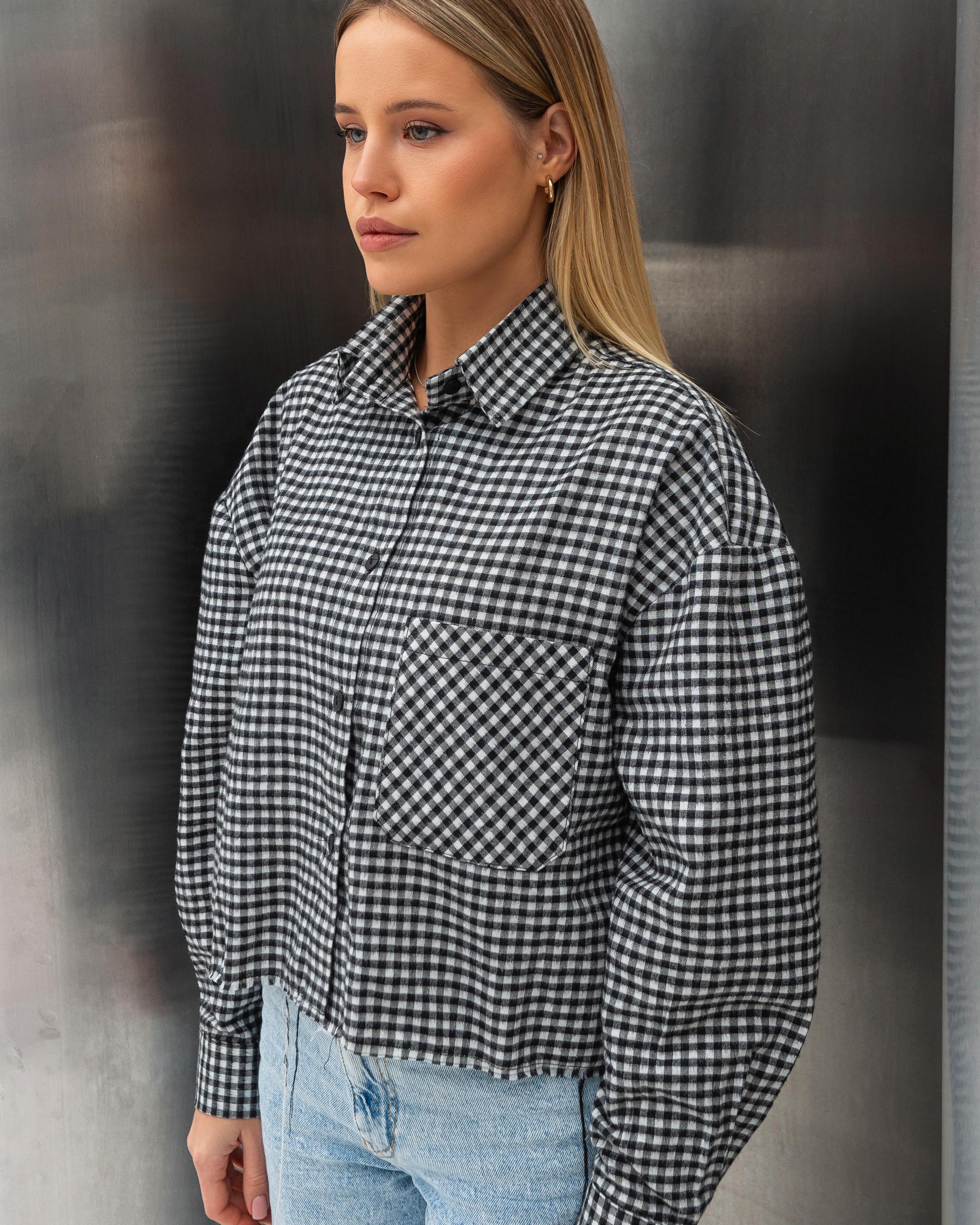 Сорочка жіноча ZF Inspire 1662 тепла коротка у клітинку L-XL Чорний (1662-Black-L-XL) - фото 3 Сорочка жіноча ZF Inspire 1662 тепла коротка у клітинку L-XL Чорний (1662-Black-L-XL) - фото 3