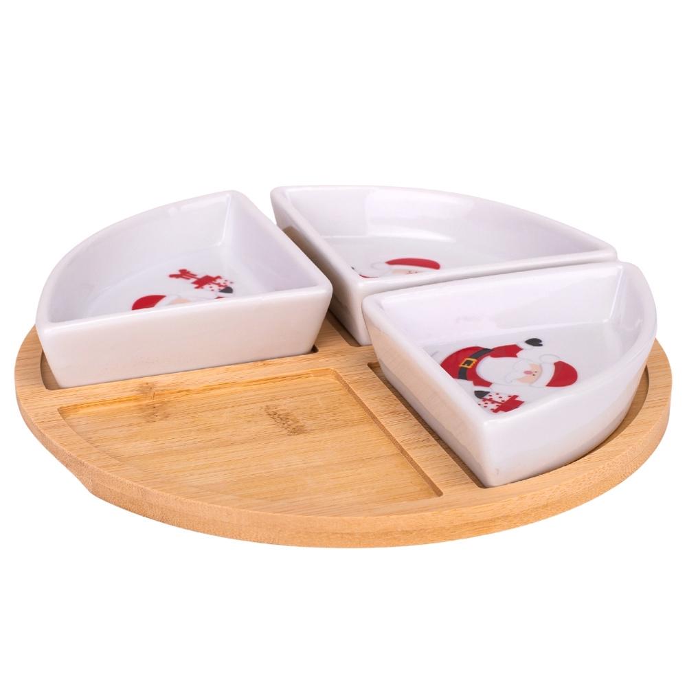 Набор новогодних пиал на бамбуковой подставке Санта Клаус 21,5 см (6020-007) - фото 2 Набор новогодних пиал на бамбуковой подставке Санта Клаус 21,5 см (6020-007) - фото 2