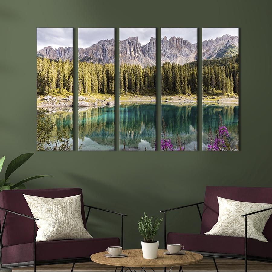 Модульная картина из 5 частей на холсте интерьерная картина Италийское озеро Карецца 155x95 см (645-51)
