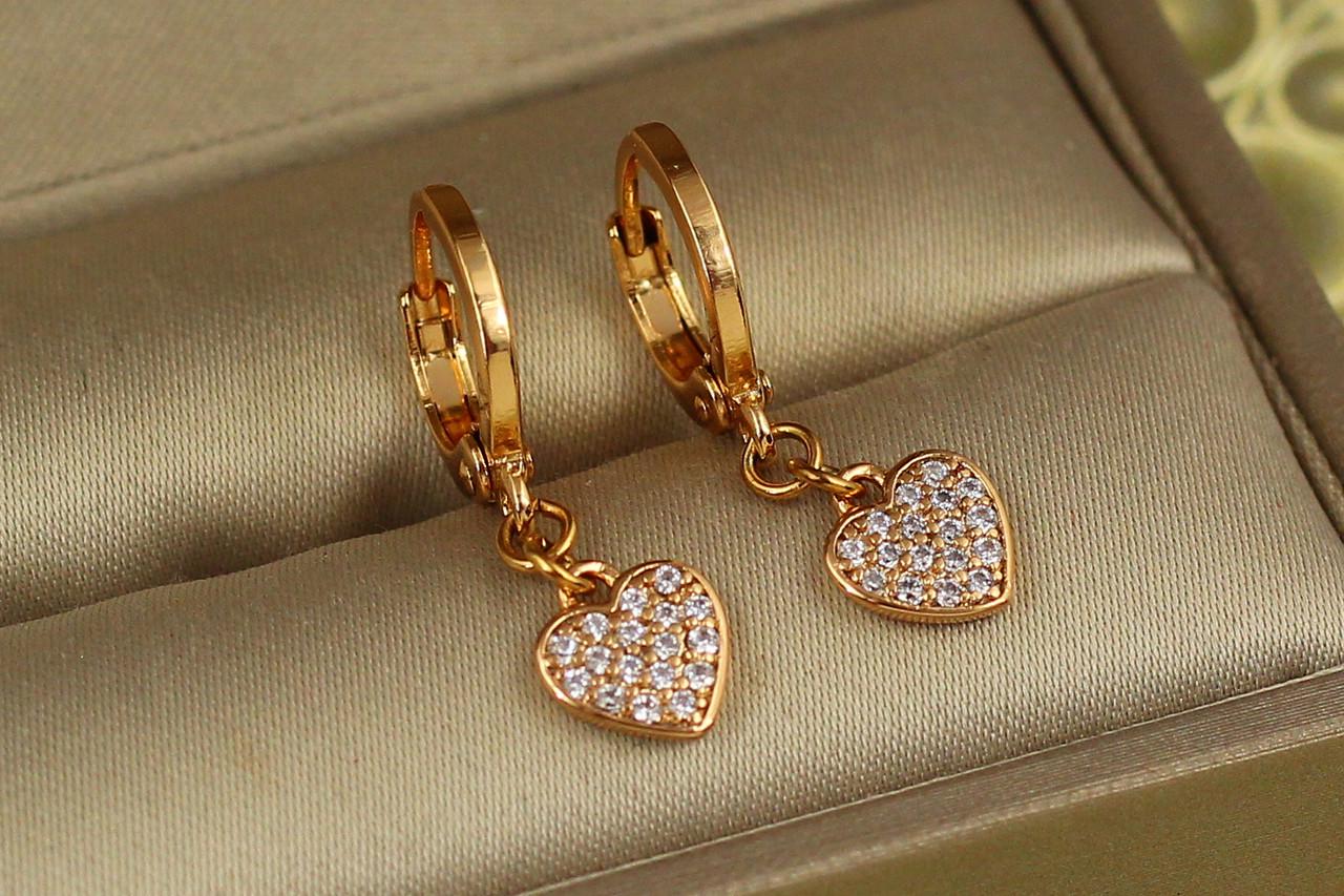 Серьги подвески Xuping Jewelry Маленькие сердечки 2,4 см Золотистый (1934102680)