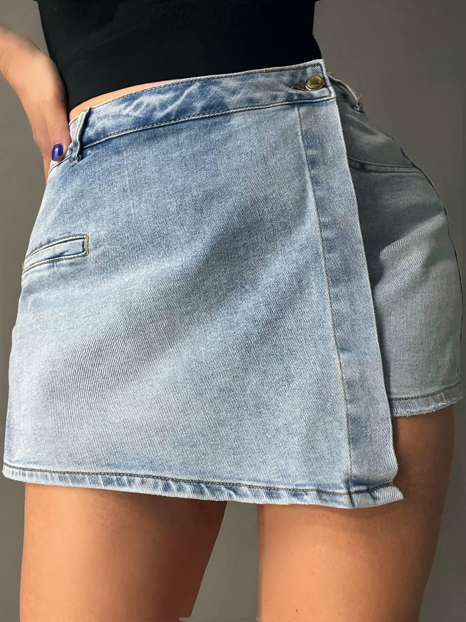 Шорты юбка женские M.Sara 6077 джинсовые короткие L Голубой (4142)