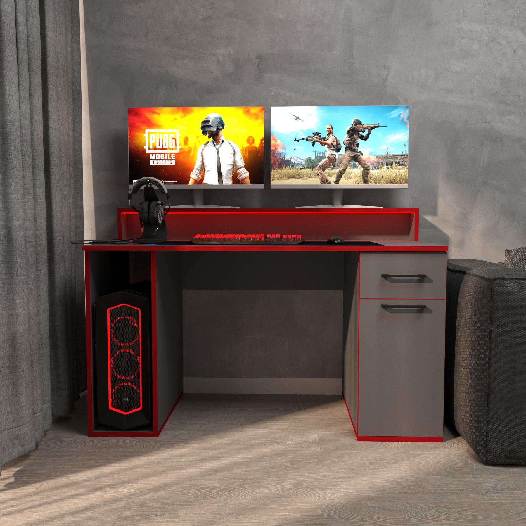 Компьютерный стол Mebellini Комбо MODERN 1250х710/860х600 мм Анрацит с красной кромкой (арт.SKEP1000-081) Компьютерный стол Mebellini Комбо MODERN 1250х710/860х600 мм Анрацит с красной кромкой (арт.SKEP1000-081)