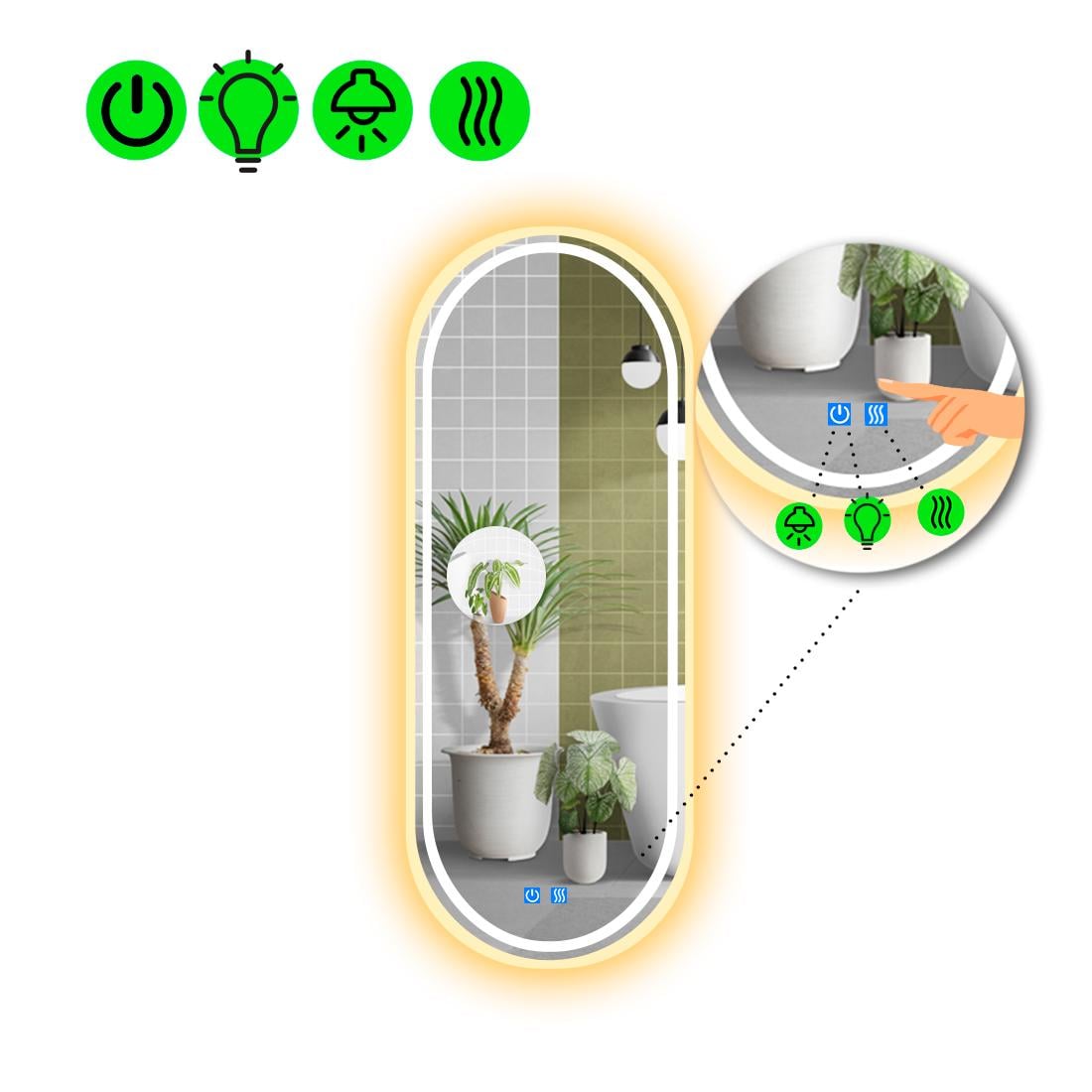 Зеркало с LED подсветкой Portale 4 с двумя сенсорами 100x50 см (8775829)