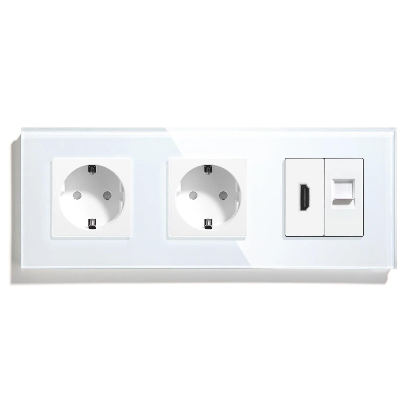 Розетка настенная LUXION с HDMI/интернет RJ-45 стеклянная рамка Белый (LX-M3FHDMICAT6-WT)