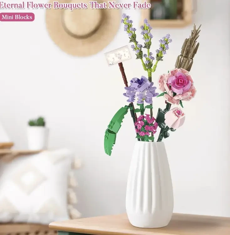 Конструктор букет цветов из розы/лаванды и камелии 393 дет. - фото 3