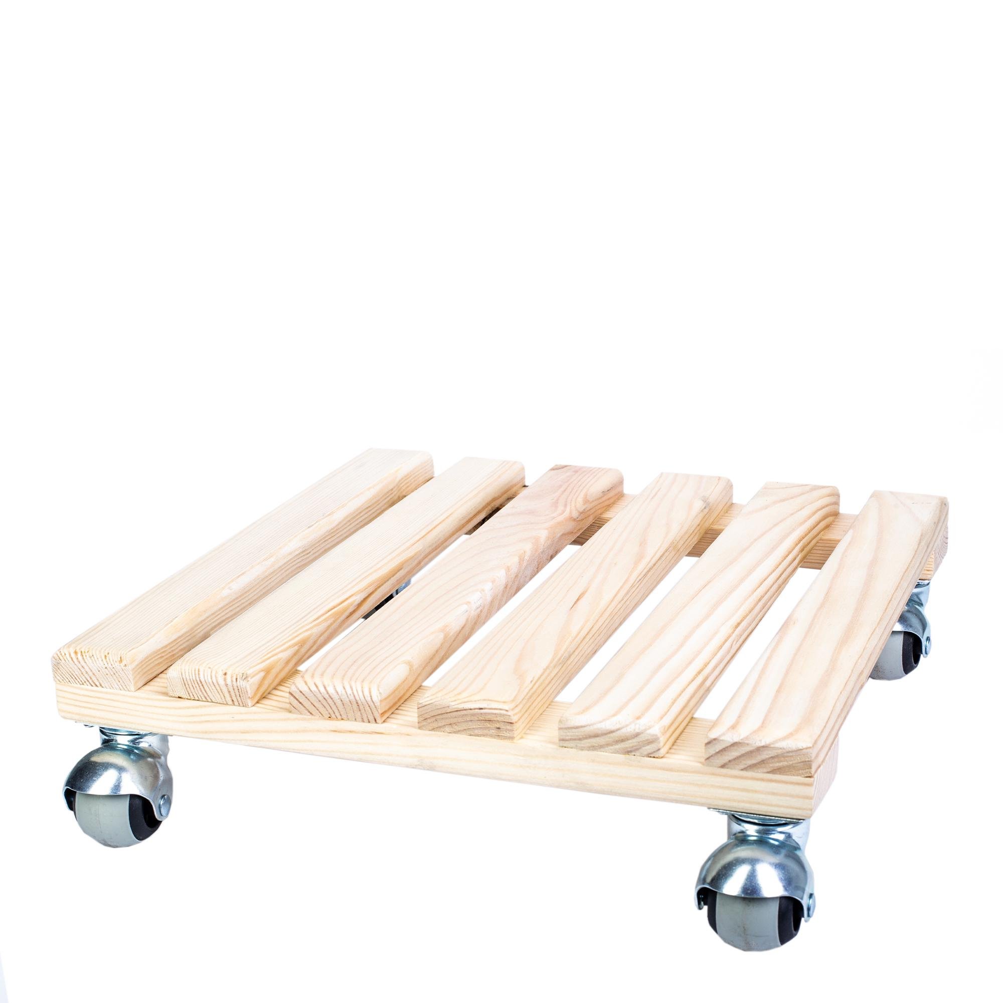 Підставка під квіти дерев'яна на колесах квадратна 400х400 мм (wd-027)