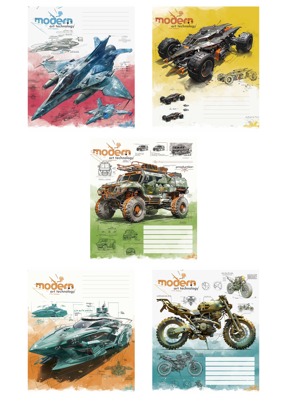 Тетради ученические Школьник Modern Art Technology в клетку 18 л. 5 шт. (3442 4820006470463)