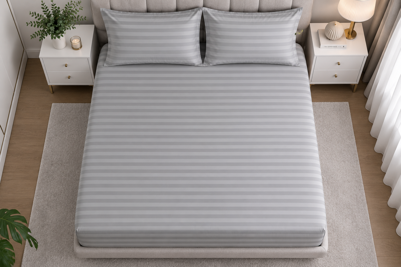 Простынь на резинке Полоски микрофибра 180х200 см Серый (MF-1208G/x180)