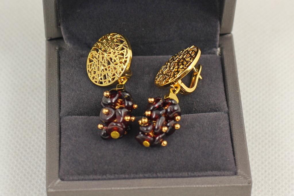 Серьги подвески гранат 3,8 см Золотистый (30502107)