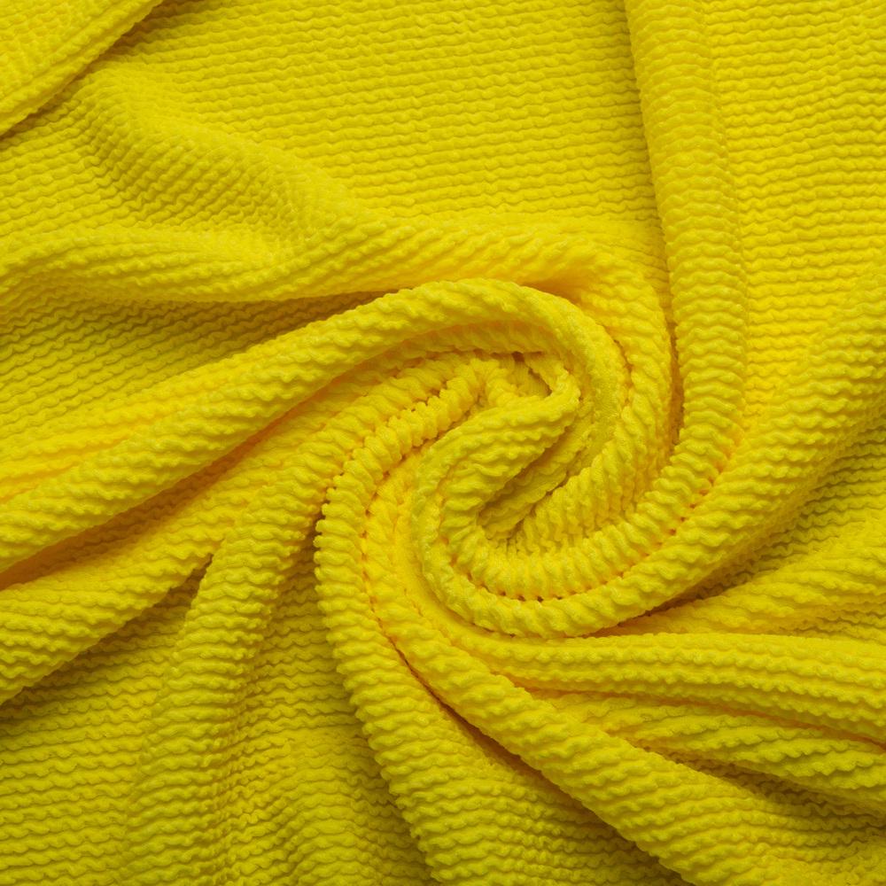 Ткань трикотаж Бифлекс фактурная гофрированная жатка Лимон (20004)